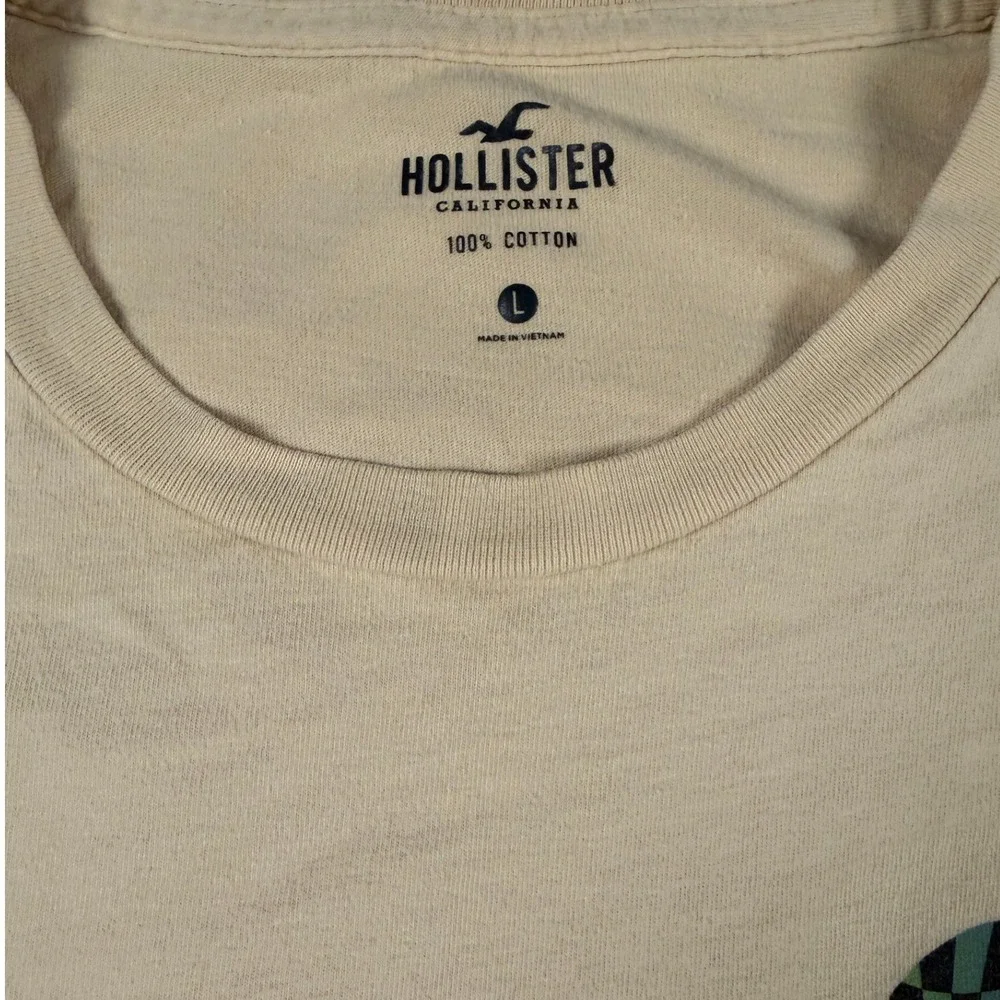Hollister L Tan Long Sleeve Graphic Tee | Retro Spiral Logo Curved Hem Skater - Picture 3 of 9